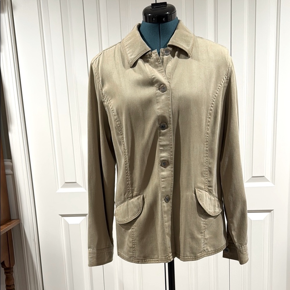 J Jill Tan Utility Jacket with Pleated Peplum Back